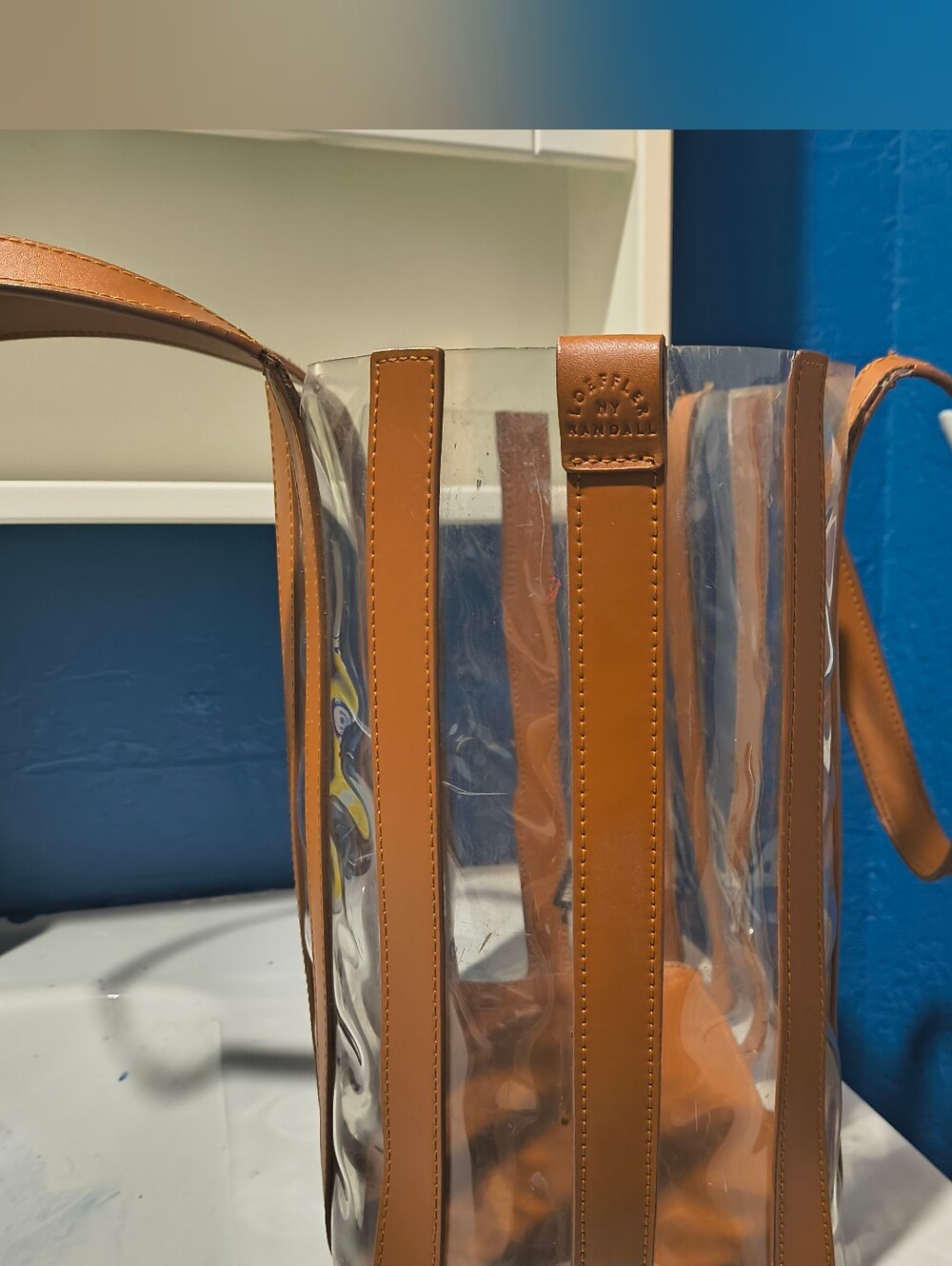 Loeffler Randall Marlena Clear PVC & Tan Leather Striped Tote Bag - Picture 4 of 14